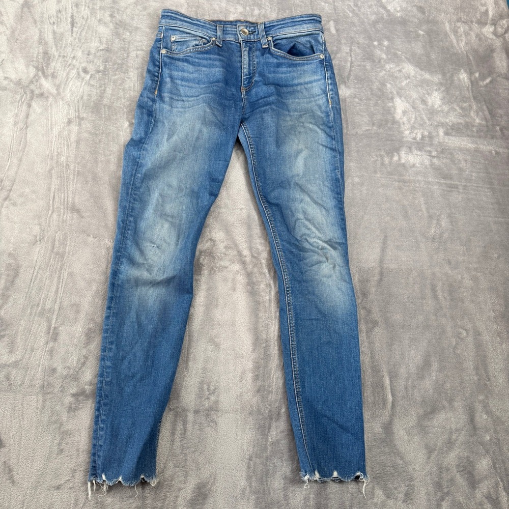 Rag &‎ Bone Skinny Jeans Womens 24  Medium Blue Raw Hem Frayed Denim